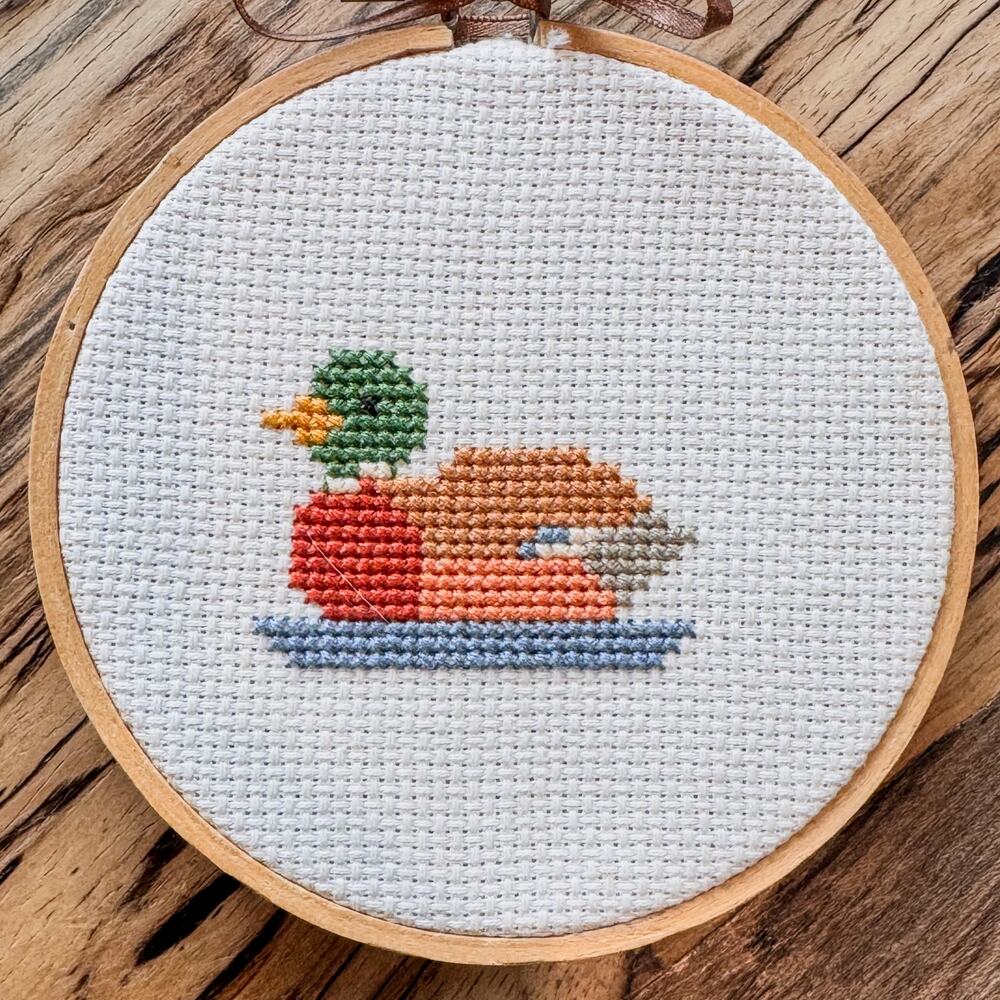 Cute & Simple Mallard Duck, Completed CrossStitch Wall or Table Top Decor-4.25”